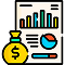 Icon of report with chart and coins representing reports